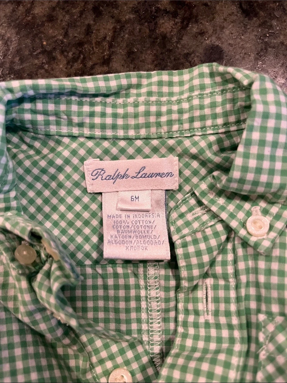 Ralph Lauren Light Green Gingham Baby Romper